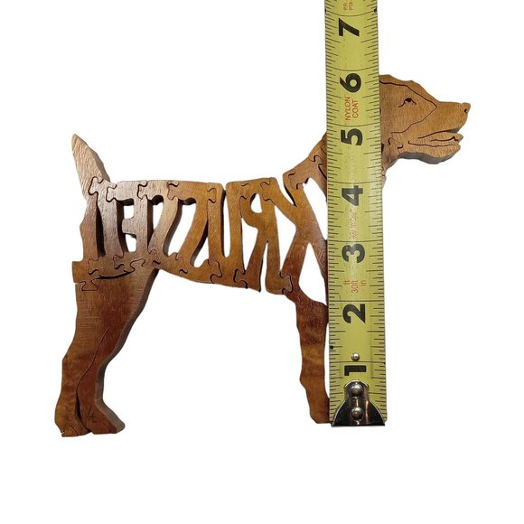 Jack Russel Terrier Wooden Puzzle Scroll Jigsaw Figurine USA Signed By Maker - Picture 4 of 5